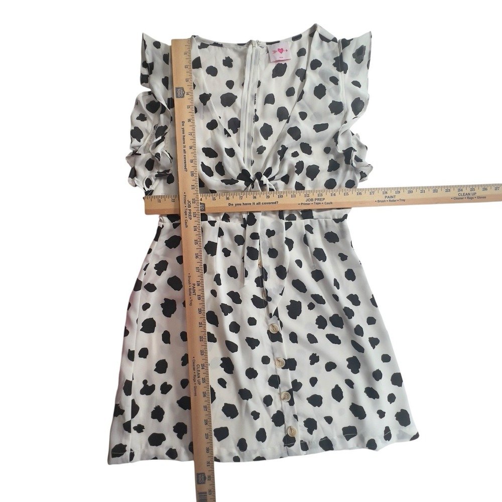 Buddy Love Twiggy Dalmatian Dress Jr.'s Medium Chiffon Black White Cut Out Front - Picture 5 of 9